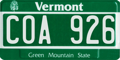 VT license plate COA926