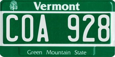 VT license plate COA928