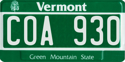 VT license plate COA930