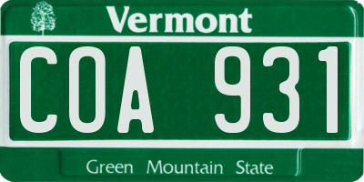 VT license plate COA931