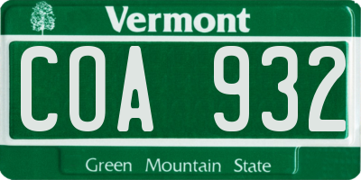 VT license plate COA932