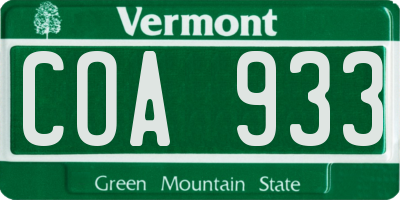 VT license plate COA933