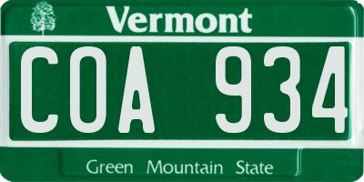 VT license plate COA934