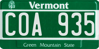 VT license plate COA935