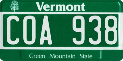 VT license plate COA938