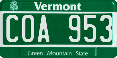 VT license plate COA953