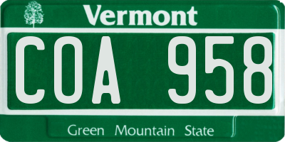 VT license plate COA958