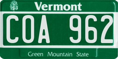 VT license plate COA962