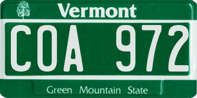 VT license plate COA972