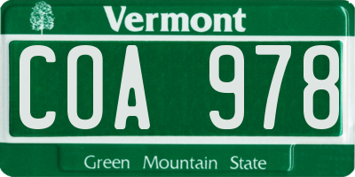 VT license plate COA978
