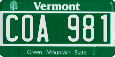 VT license plate COA981