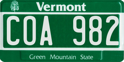 VT license plate COA982