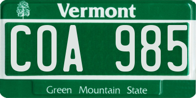 VT license plate COA985