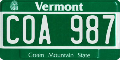 VT license plate COA987