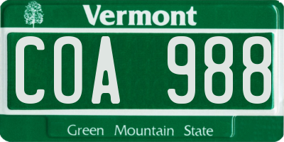 VT license plate COA988