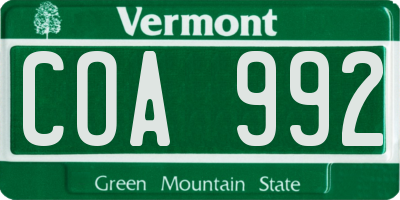 VT license plate COA992