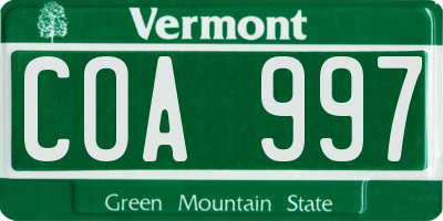 VT license plate COA997
