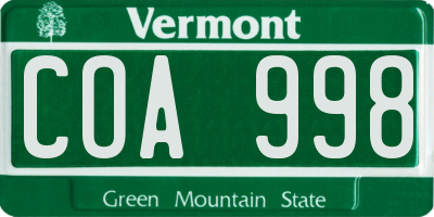 VT license plate COA998