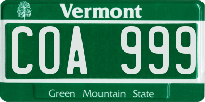 VT license plate COA999