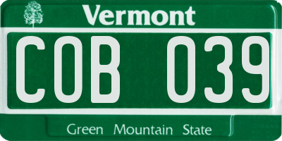 VT license plate COB039
