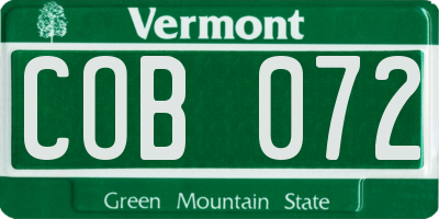 VT license plate COB072