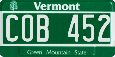 VT license plate COB452