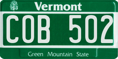 VT license plate COB502
