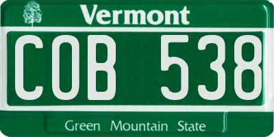 VT license plate COB538
