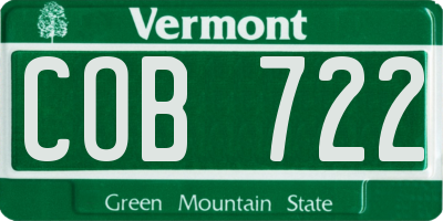 VT license plate COB722