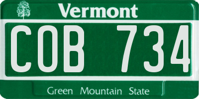 VT license plate COB734