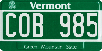 VT license plate COB985