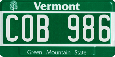 VT license plate COB986