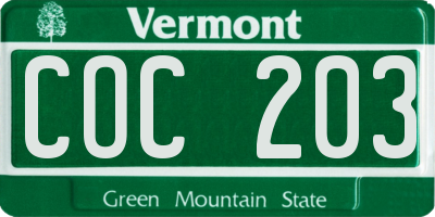 VT license plate COC203