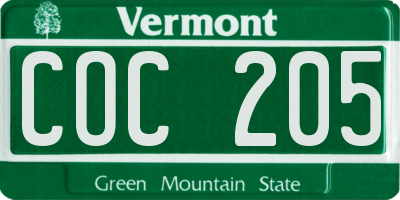 VT license plate COC205