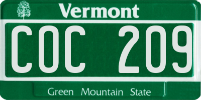 VT license plate COC209