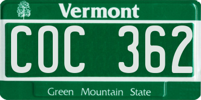 VT license plate COC362