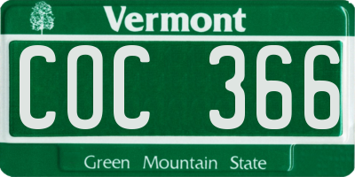 VT license plate COC366