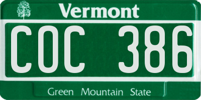 VT license plate COC386