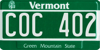 VT license plate COC402