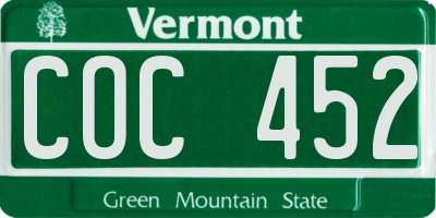 VT license plate COC452