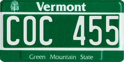 VT license plate COC455