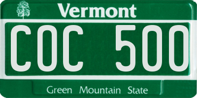VT license plate COC500