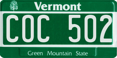 VT license plate COC502