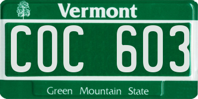 VT license plate COC603