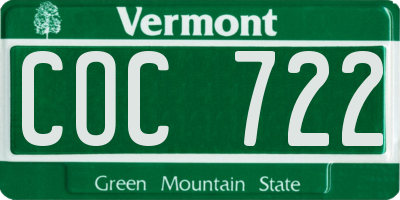 VT license plate COC722