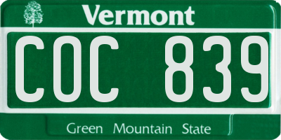 VT license plate COC839