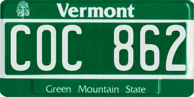 VT license plate COC862