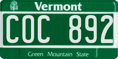 VT license plate COC892