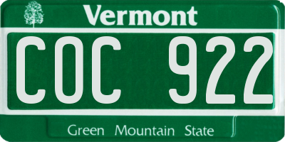 VT license plate COC922