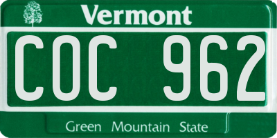 VT license plate COC962